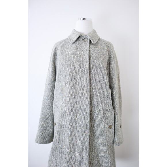 Vintage Burberry Women's Irish Tweed Car Coat Collared Overcoat - Picture 2 of 16